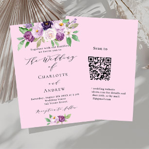 Invitation Détails de code QR florales rose violet RSVP maria