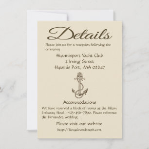 Invitation Détails de directions Tan Nautique Mariage Ancre