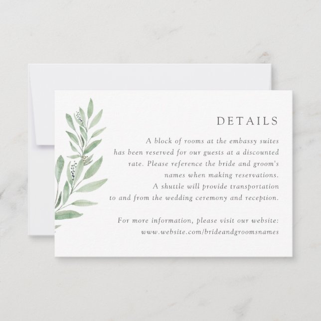 Invitation Détails de feuilles de verdure de branche d'olivie (Devant)