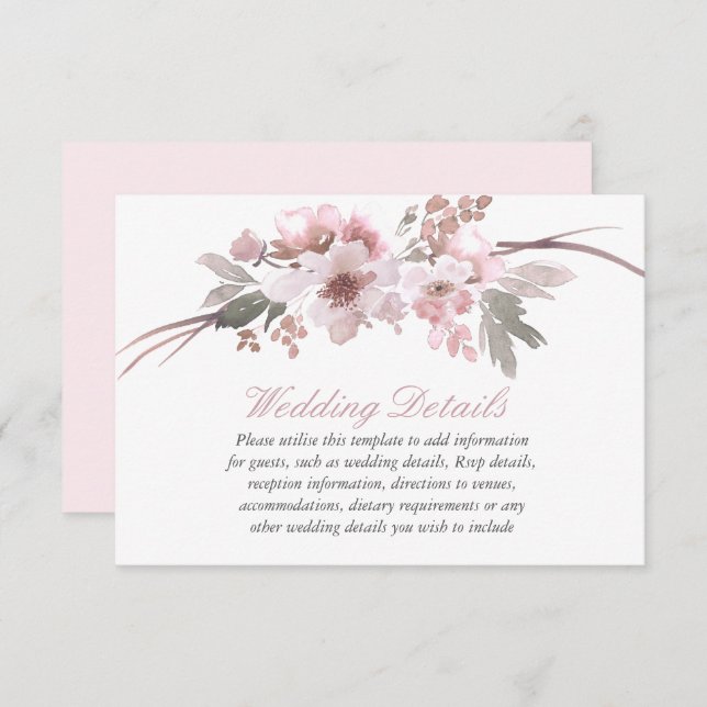 Invitation Détails de la réception de mariage floral rose et  (Devant / Derrière)