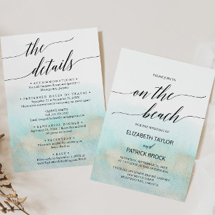 Invitation Détails de l'aquarelle Aqua Gold pour le mariage s
