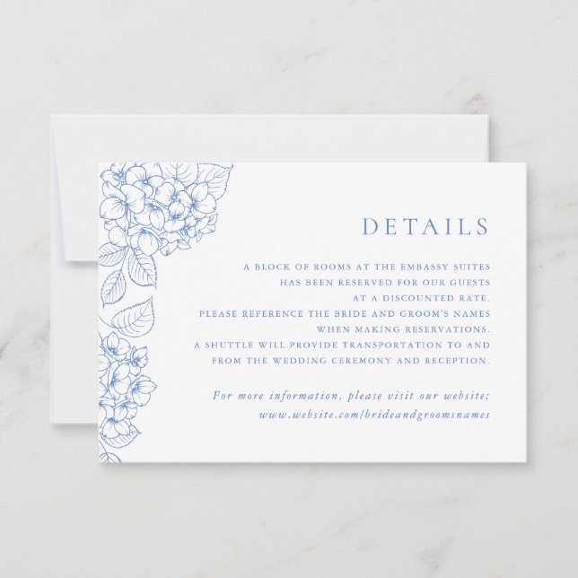 Invitation Détails de l'insert de mariage à l'hortensia éléga (Devant)