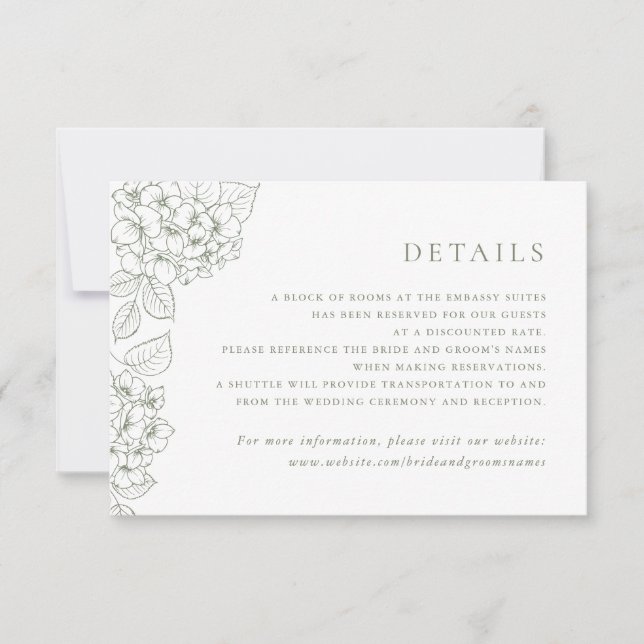 Invitation Détails de l'insert de mariage à l'hortensia éléga (Devant)
