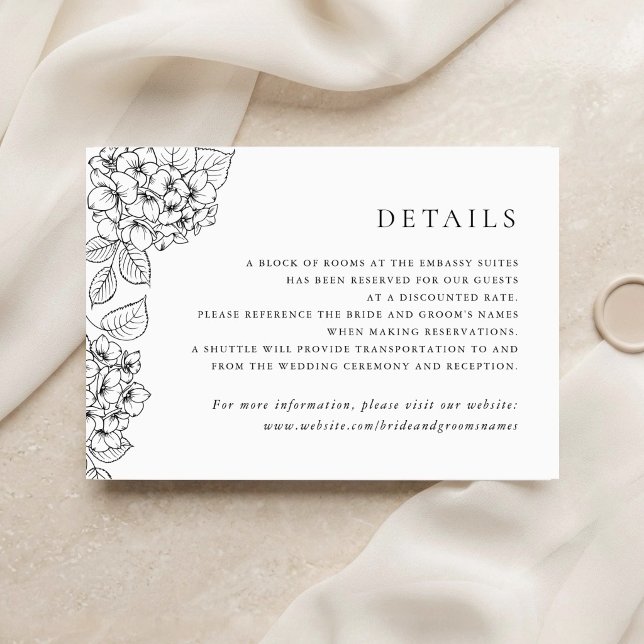 Invitation Détails de l'insert de mariage aux hortensias élég (Créateur téléchargé)