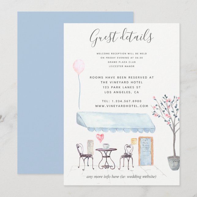 Invitation Détails de l'invité de mariage à Paris aquarelle f (Devant / Derrière)