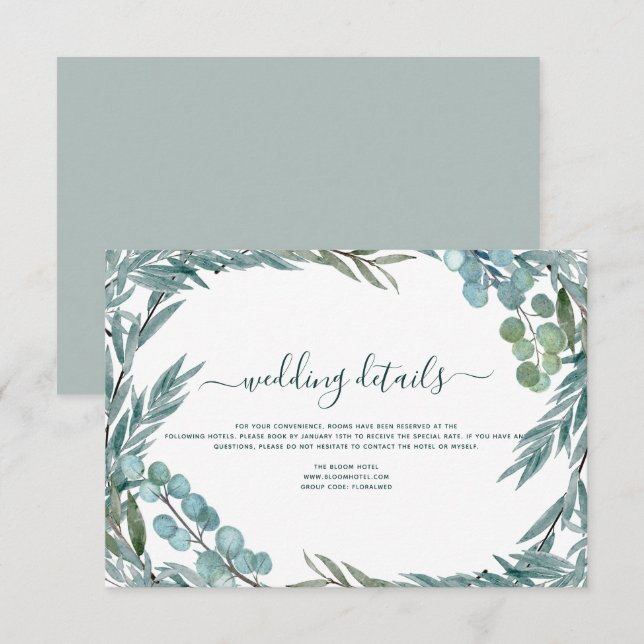 Invitation Détails de mariage à l'aquarelle de verdure d'euca (Devant / Derrière)