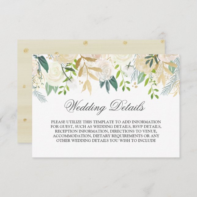 Invitation Détails de mariage à l'aquarelle florale or élégan (Devant / Derrière)