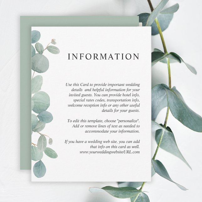 Invitation Détails de mariage avec aquarelle de verdure d'euc (Créateur téléchargé)