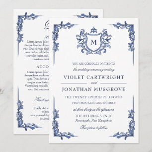Invitation Détails de mariage avec monogramme de blason vinta