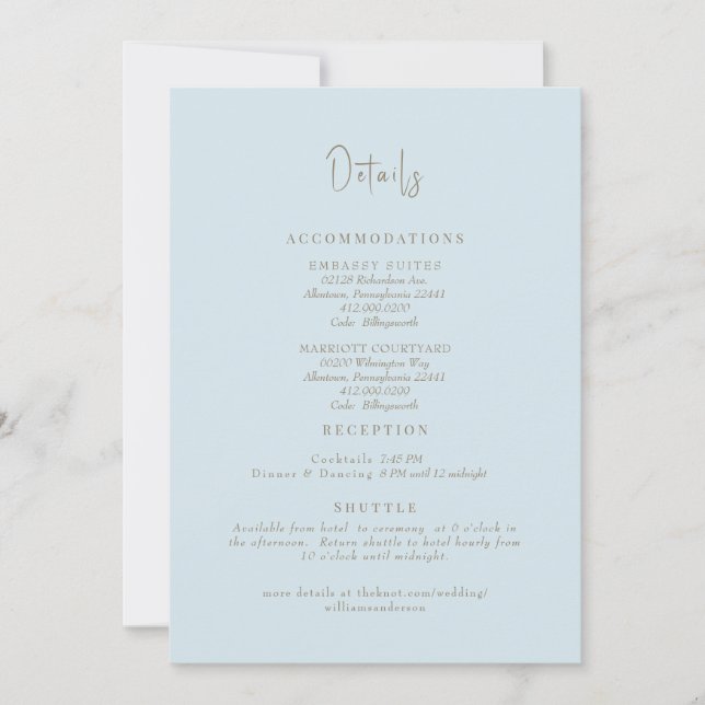 Invitation Détails de mariage bleu ciel inclus (Devant)