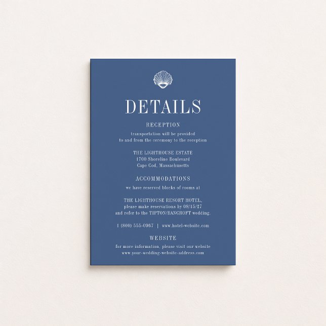 Invitation Détails de mariage bleu côtier de CAPE COD (Créateur téléchargé)