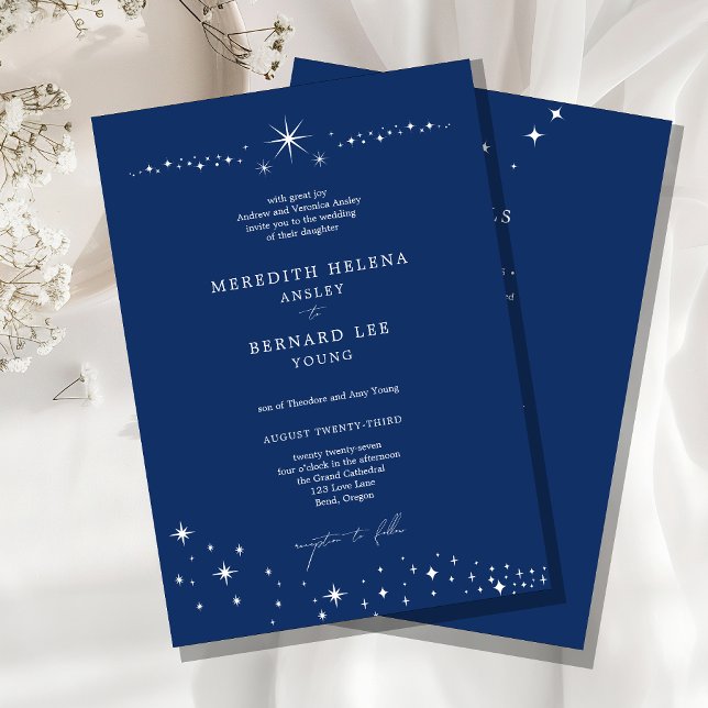 Invitation Détails de mariage bleu élégant céleste formel et  (Créateur téléchargé)