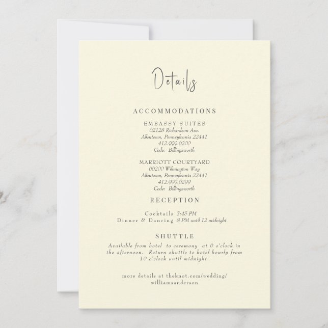 Invitation Détails de mariage botanique jaune inclus (Devant)