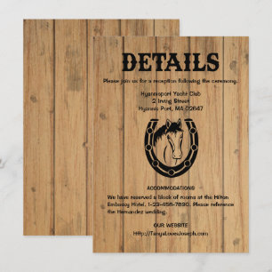 Invitation Détails de mariage champêtre Cheval en bois Rustiq