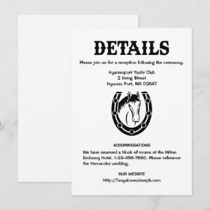 Invitation Détails de mariage champêtre Cheval noir Rustique