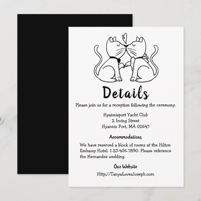 Invitation Détails de mariage Chat Noir Blanc Chats Mignons M (Devant / Derrière)