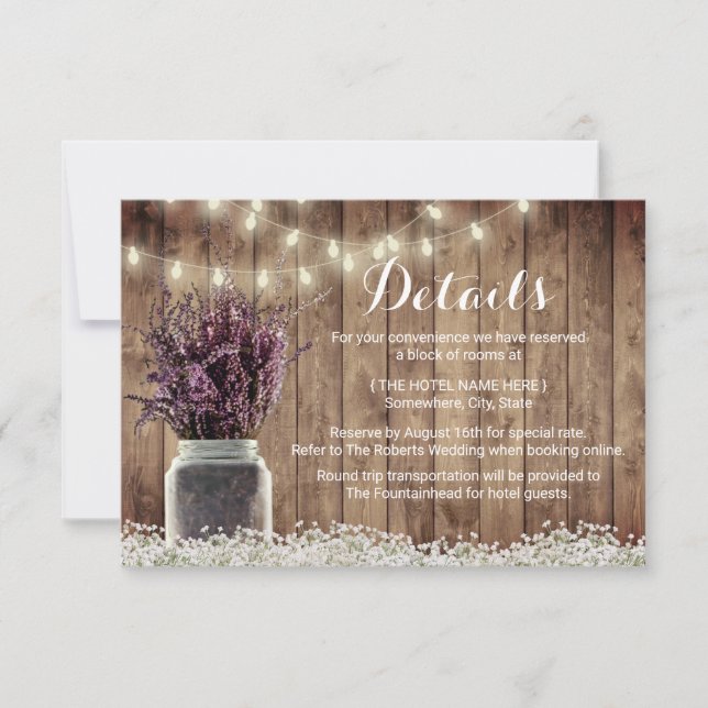 Invitation Détails de mariage dans un pot Mason avec fleurs d (Devant)