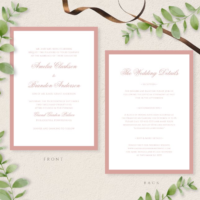 Invitation Détails de mariage de bordure de rose poussiéreuse (Créateur téléchargé)