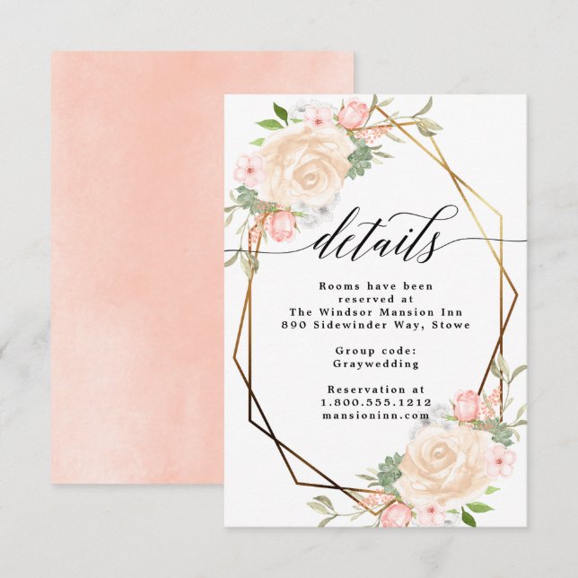 Invitation Détails de mariage de cadre géométrique pêche à l' (Devant / Derrière)