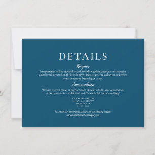 Invitation Détails de mariage de couleur marine minimaliste é