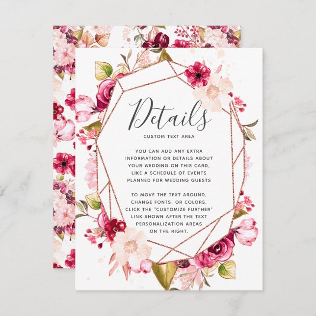 Invitation Détails de mariage de terrarium géométrique de Bou (Devant / Derrière)