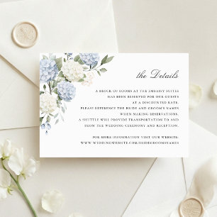 Invitation Détails de mariage de verdure d'hortensia bleu flo