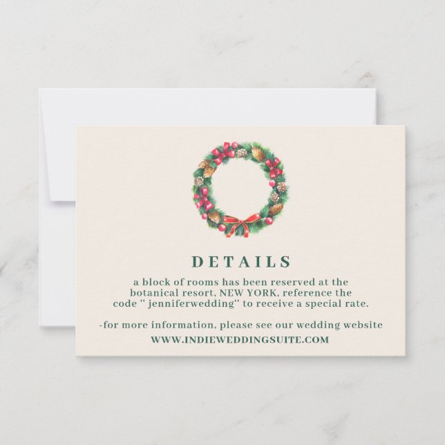 Invitation détails de mariage d'ornement de Noël (Devant)