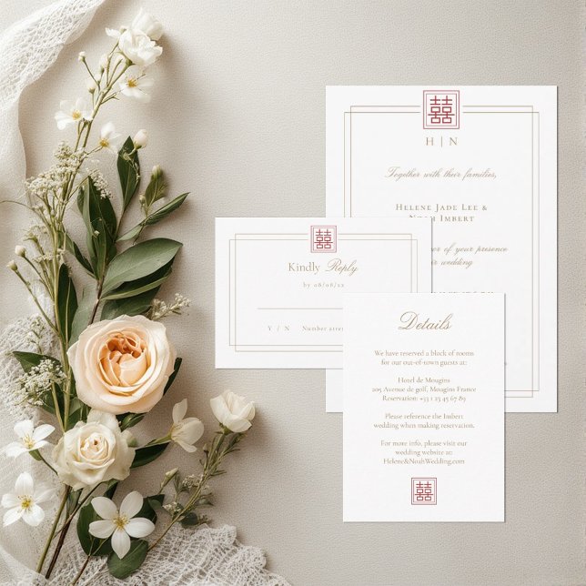 Invitation Détails de mariage Double Joie Élégant Moderne  (Créateur téléchargé)