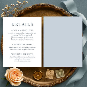 Invitation Détails de mariage élégants et minimalistes bleu c