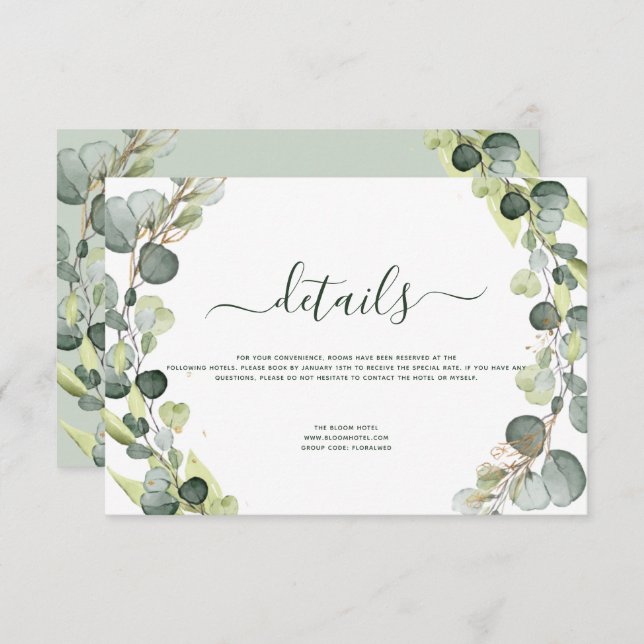 Invitation Détails de mariage Eucalyptus Verdure Succulent (Devant / Derrière)