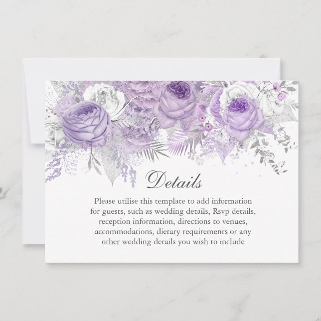 Invitation Détails de mariage Fleur Violet Lavande Argent (Devant)