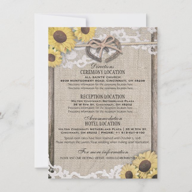 Invitation Détails de mariage Fleurs de tournesol en toile de (Devant)