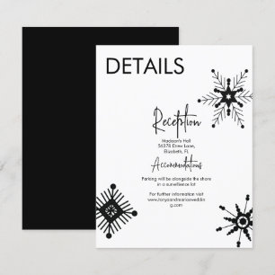 Invitation Détails de mariage flocon de neige noir moderne
