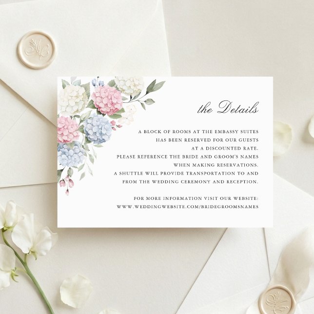 Invitation Détails de mariage Floral Dusty Blue & Pink Hydran (Créateur téléchargé)