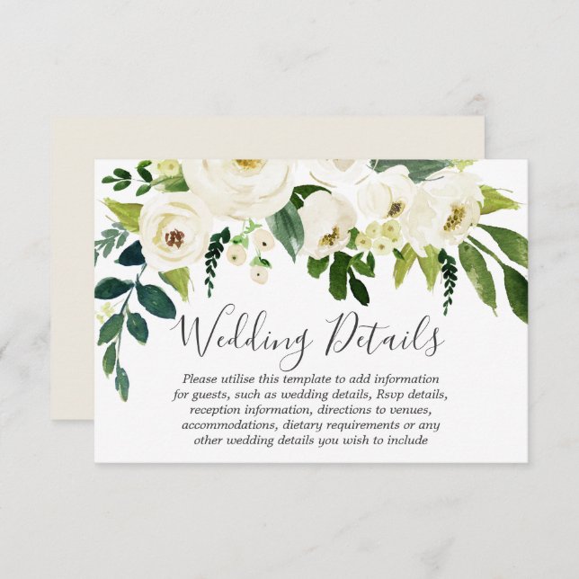 Invitation Détails de mariage magnifiques en crème florale bl (Devant / Derrière)