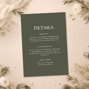 Invitation Détails de mariage minimaliste Monogramme Olive fo
