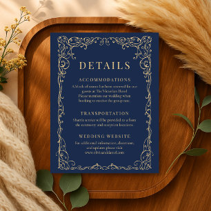 Invitation Détails de mariage minimalistes bleu marine et or