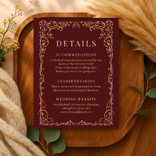 Invitation Détails de mariage minimalistes or et Bourgogne