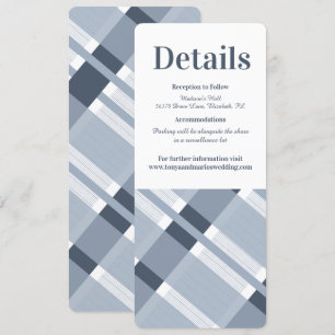 Invitation Détails de mariage moderne à carreaux bleu poussiè