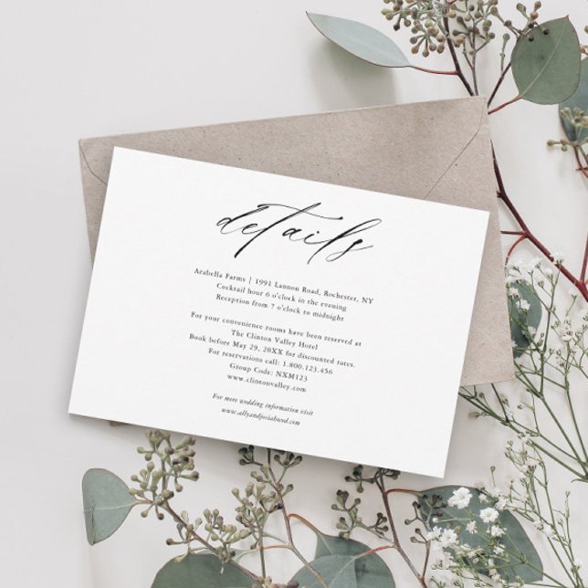 Invitation Détails de mariage modernes noir et blanc inclus (Créateur téléchargé)