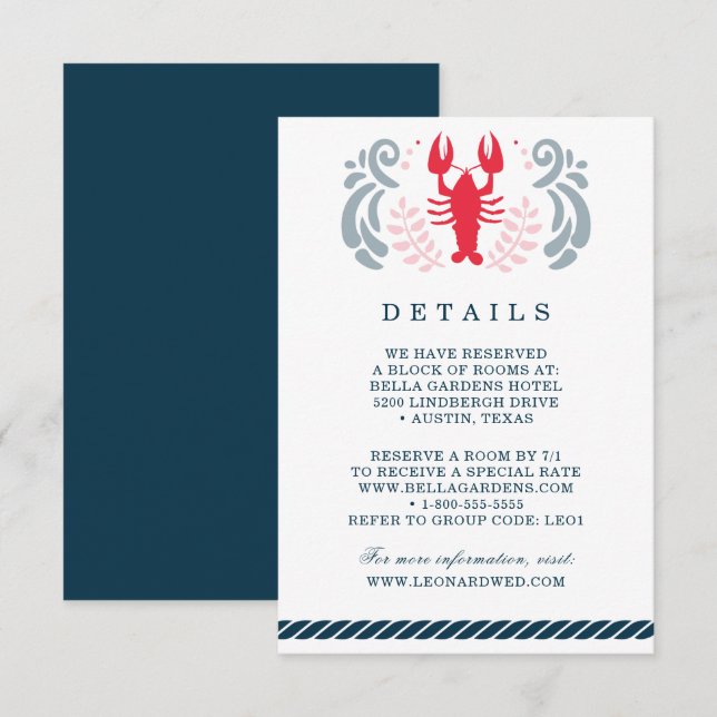 Invitation Détails de mariage nautique moderne (Devant / Derrière)