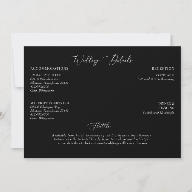 Invitation Détails de mariage noir inclus (Devant)