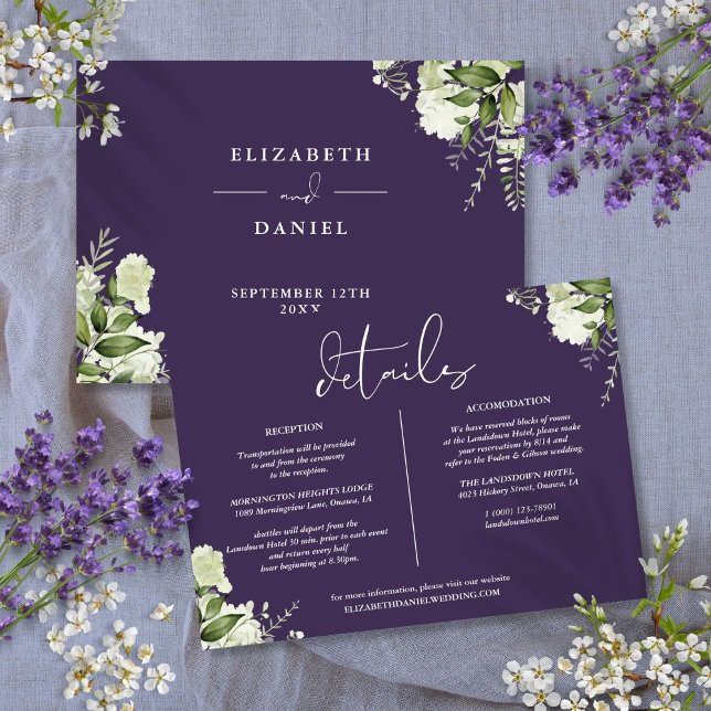 Invitation Détails de mariage Purple Greenery Information (Purple Greenery Wedding Details Information Card)