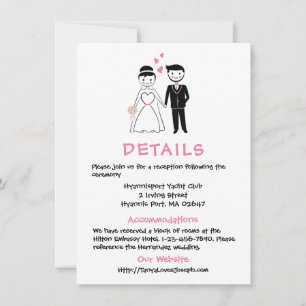 Invitation Détails de mariage rose - Mariée et marié de dessi