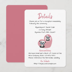 Invitation Détails de mariage rose Oursons pandas à coeur