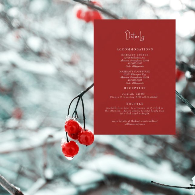 Invitation Détails de mariage rouge d'hiver inclus (Créateur téléchargé)