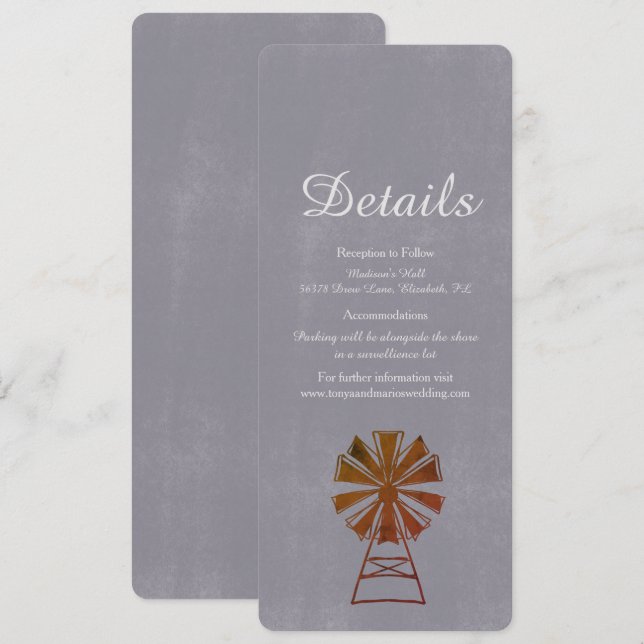 Invitation Détails de mariage rustique moulin à vent de ferme (Devant / Derrière)