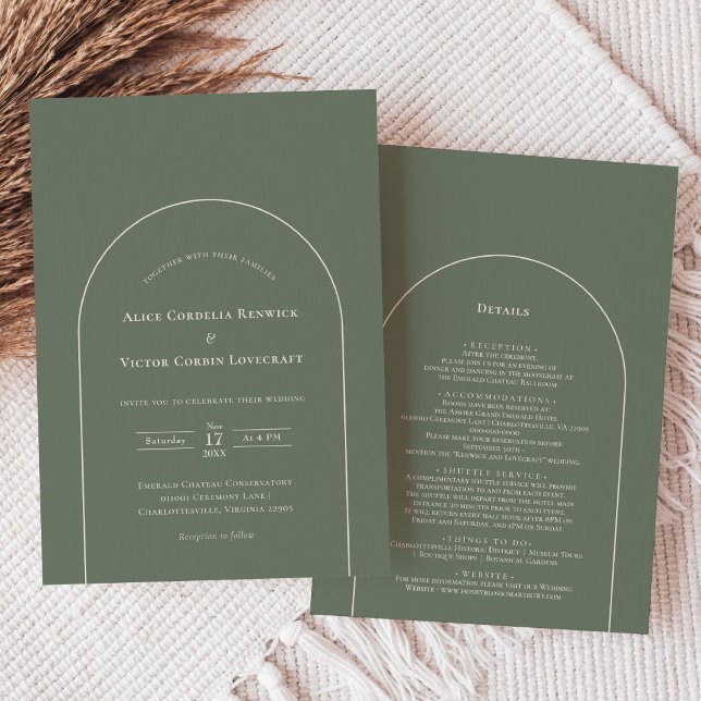 Invitation Détails de mariage Simple Boho Arch vert sauge et (Créateur téléchargé)