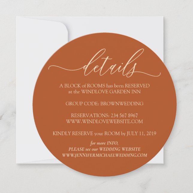 Invitation Détails de mariage simples élégants en terre cuite (Devant)