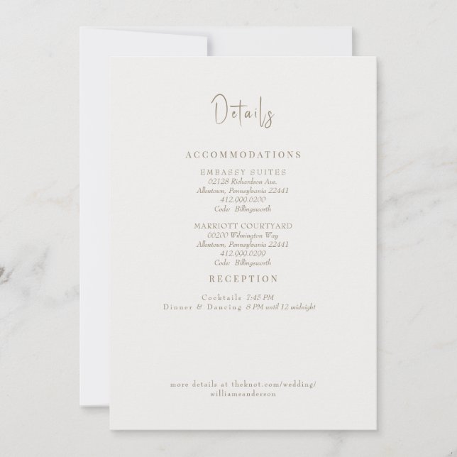 Invitation Détails de mariage Simply Cream II Encart (Devant)